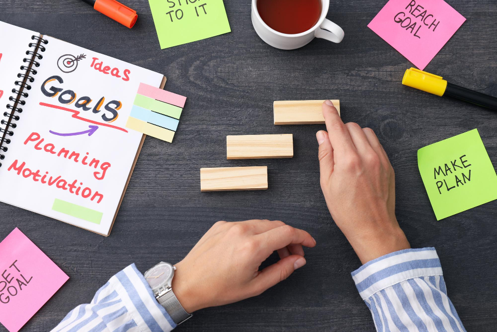plan-objectifs-dans-cahier-table-papiers